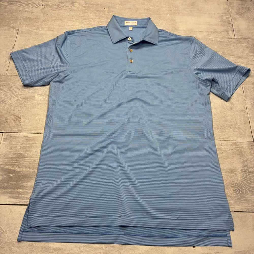 Peter Millar Polo Shirt Mens Medium Blue Stripe Summer Comfort Performance Golf